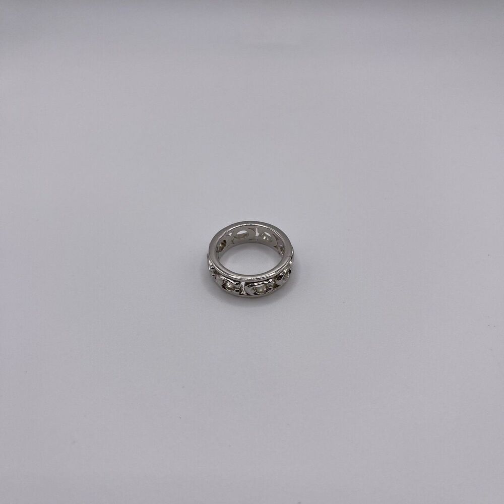 COACH Women’s Silver Pierced Signature Logo Ring - Picture 8 of 12